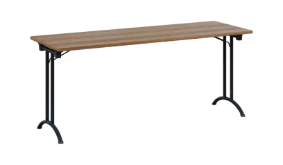 SLA 180 lak skládací jednací stůl 1800x600, deska 25 mm, podnož černý lak, deska ořech světlý